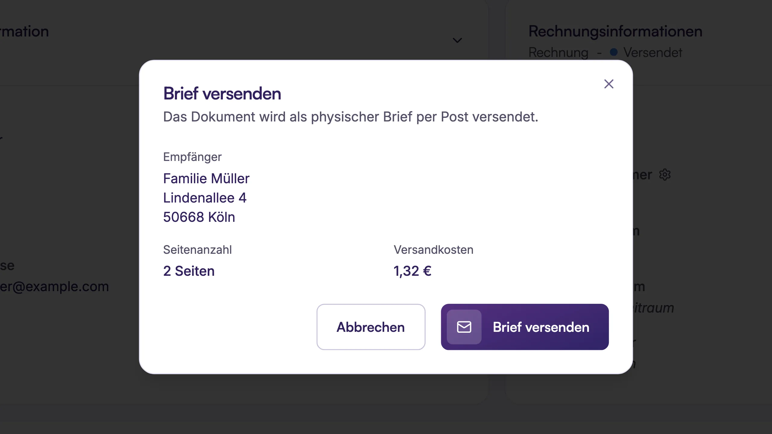 Rechnung als Brief oder per E-Mail versenden