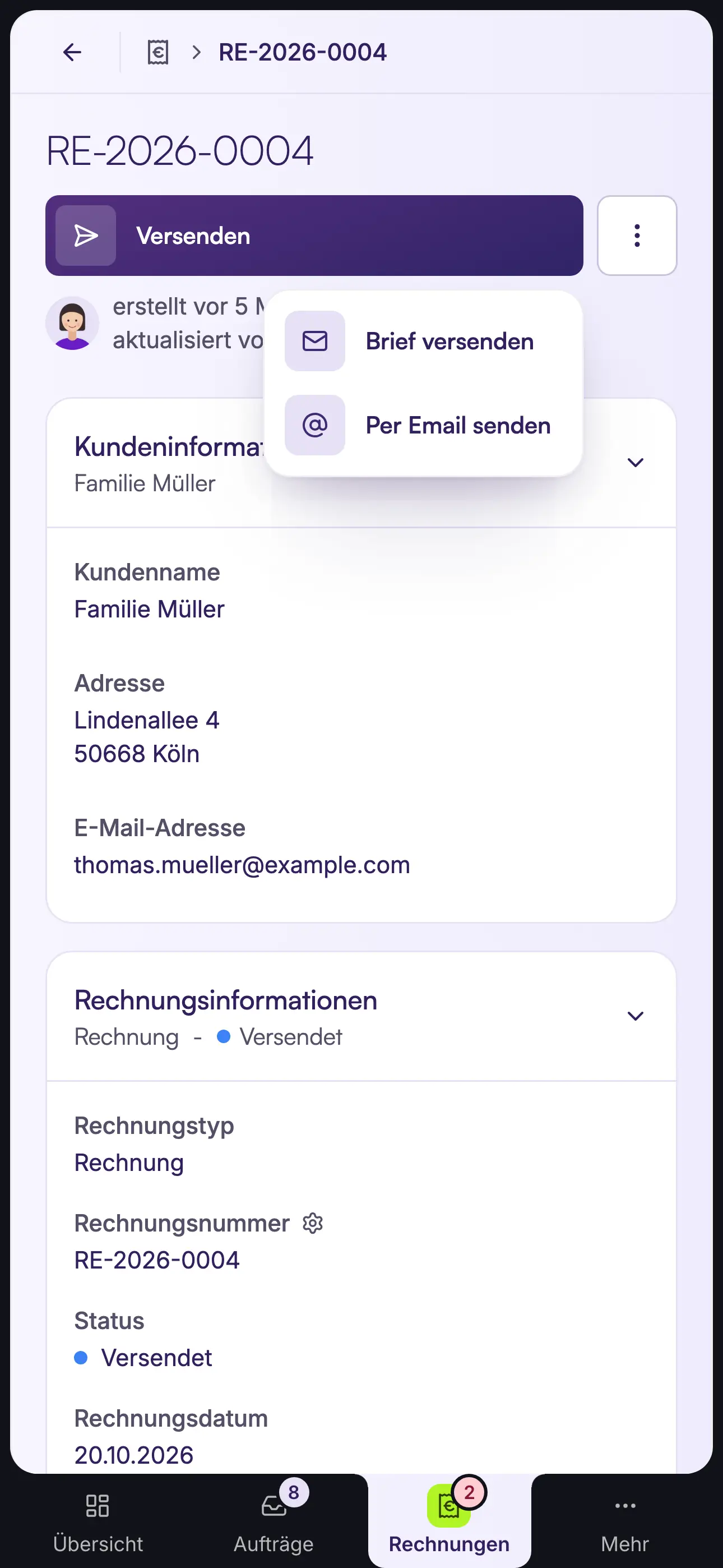 Rechnung als Brief oder per E-Mail versenden